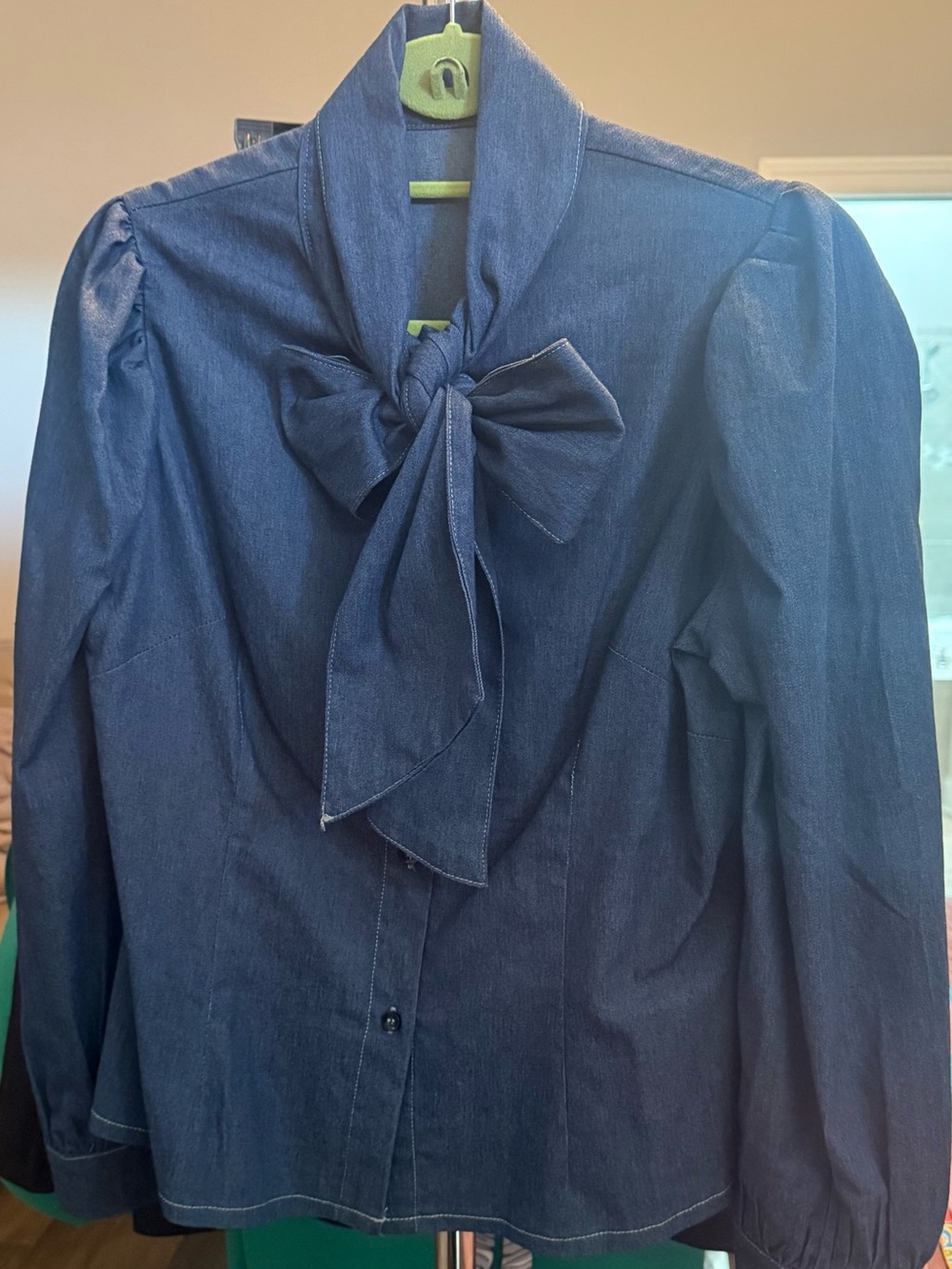 Dark Blue Tie-Neck Denim Blouse- NWOT
